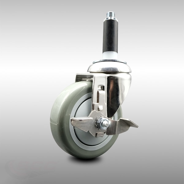 4 Inch 316SS Gray Polyurethane Swivel 7/8 Inch Expanding Stem Caster Brake
